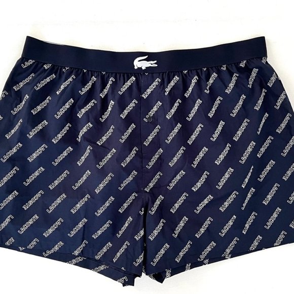 Lacoste Boxer Shorts Underwear All Over Print Navy White - Picture 2 of 4